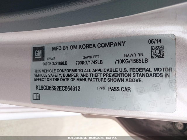 Chevrolet Spark 1lt Auto 2014 KL8CD6S92EC564912 Image 9