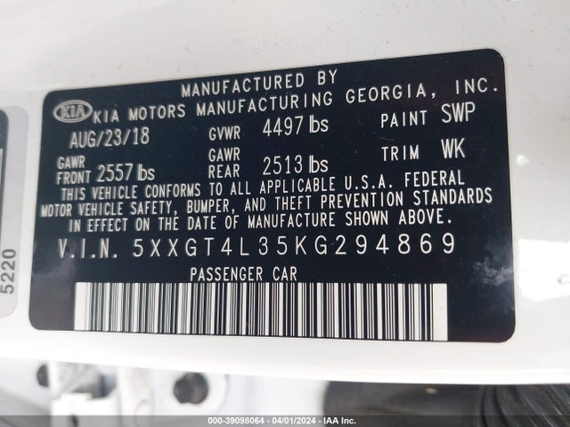 KIA Optima Lx 2019 5XXGT4L35KG294869 Image 9