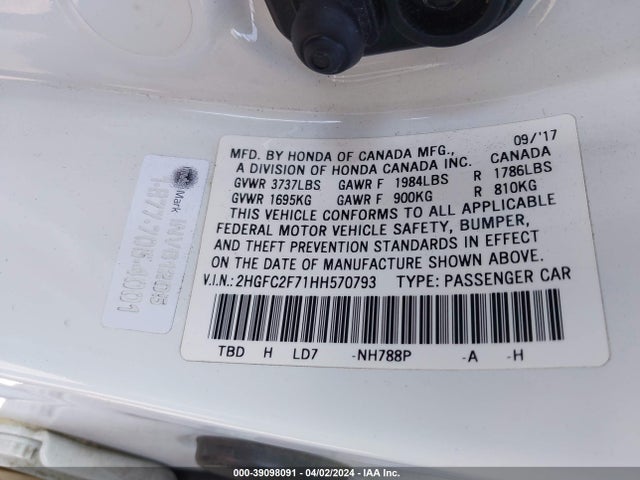 Honda CIVIC EX 2017 2HGFC2F71HH570793 Image 9