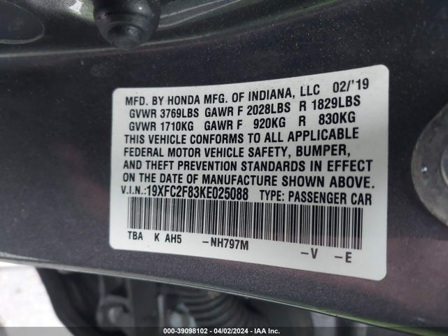 Honda Civic Sport 2019 19XFC2F83KE025088 Image 9