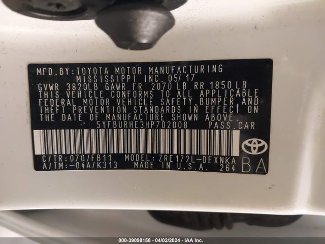 Toyota COROLLA LE 2017 5YFBURHE3HP702008 Image 9