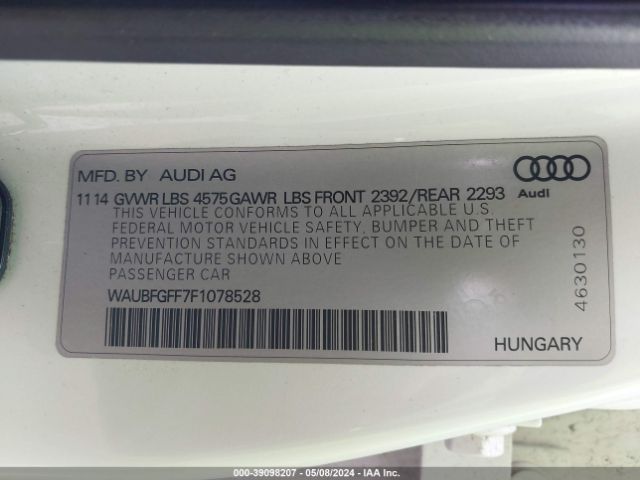 WAUBFGFF7F1078528 Audi A3 2.0t Premium