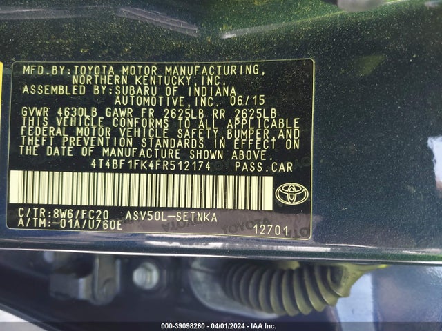 Toyota CAMRY LE 2015 4T4BF1FK4FR512174 Image 9