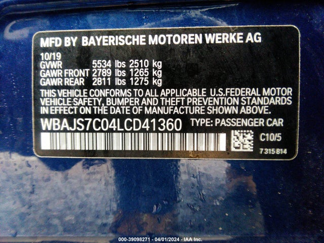 BMW M550i Xdrive 2020 WBAJS7C04LCD41360 Image 9