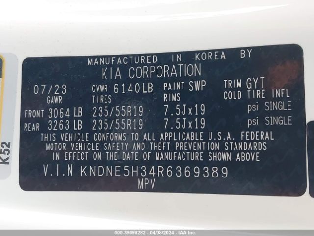 KNDNE5H34R6369389 KIA Carnival Mpv Sx Prestige