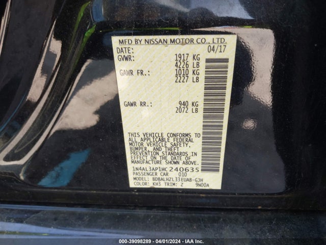 Nissan Altima 2.5 Sr 2017 1N4AL3AP1HC240635 Image 9