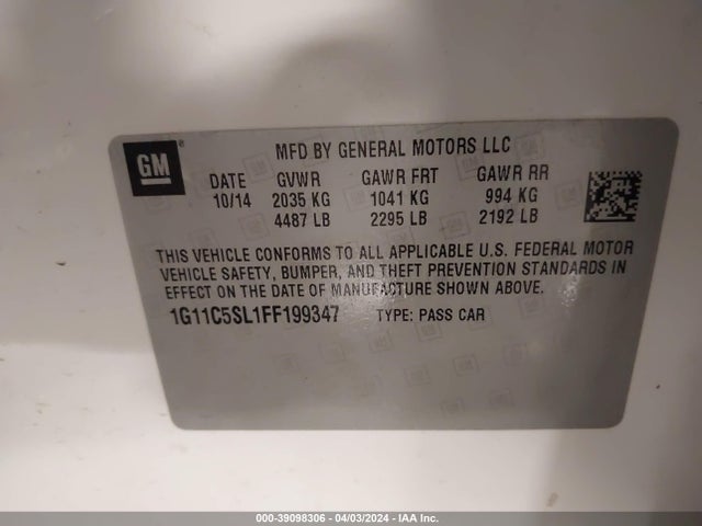Chevrolet MALIBU 1LT 2015 1G11C5SL1FF199347 Image 9