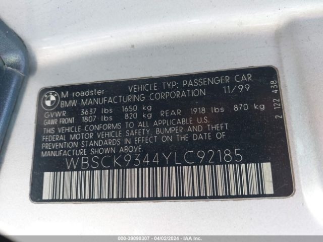 2000 BMW M WBSCK9344YLC92185 Photo 8