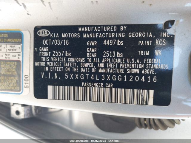 5XXGT4L3XGG120416 KIA Optima Lx