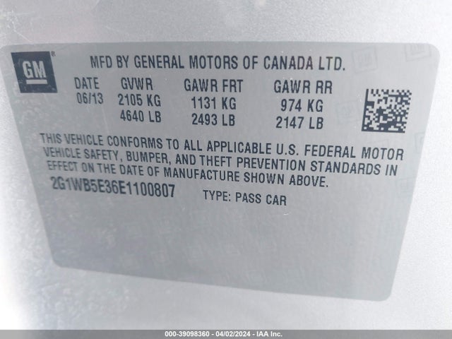 Chevrolet Impala Limited Lt 2014 2G1WB5E36E1100807 Image 9