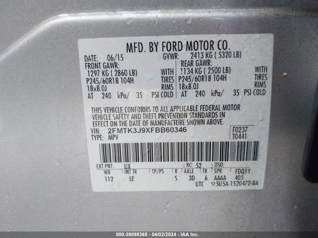 Ford EDGE SEL 2015 2FMTK3J9XFBB60346 Image 9