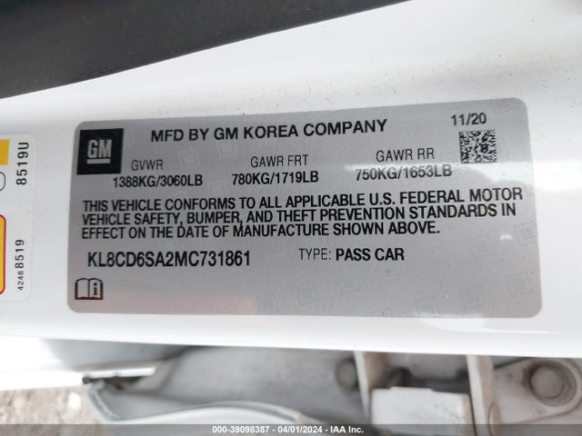 Chevrolet Spark Fwd 1lt Automatic 2021 KL8CD6SA2MC731861 Image 9