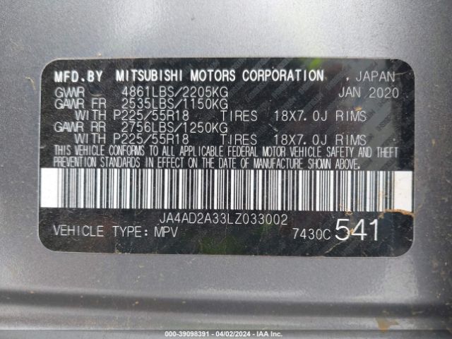 JA4AD2A33LZ033002 Mitsubishi Outlander Es 2.4