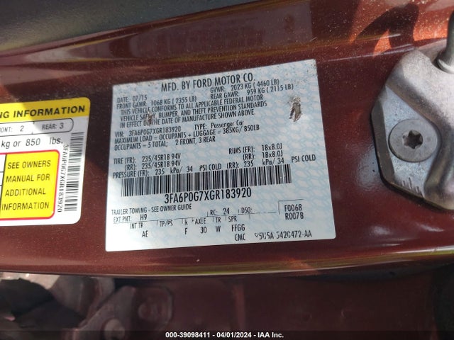 Ford FUSION S 2016 3FA6P0G7XGR183920 Image 9