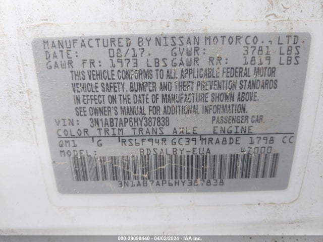 Nissan SENTRA S 2017 3N1AB7AP6HY387838 Image 9