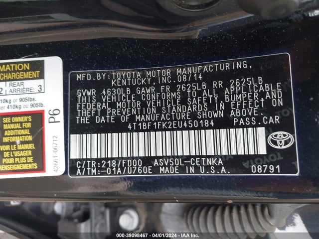 Toyota CAMRY LE 2014 4T1BF1FK2EU450184 Image 9