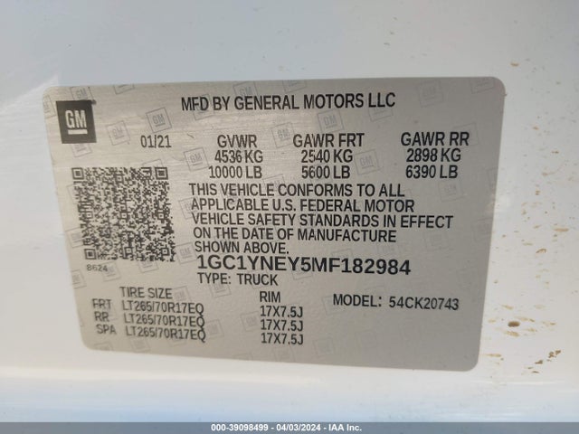 Chevrolet SILVERADO 2500HD 2021 1GC1YNEY5MF182984 Image 9