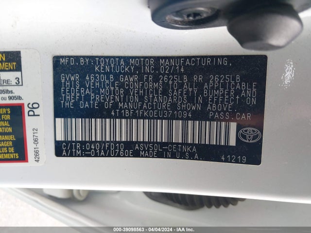 Toyota CAMRY LE 2014 4T1BF1FK0EU371094 Image 9