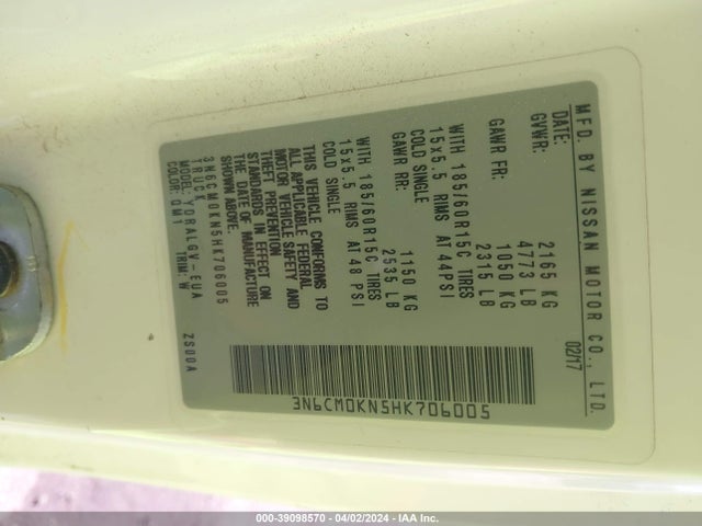 Nissan NV200 SV 2017 3N6CM0KN5HK706005 Image 9