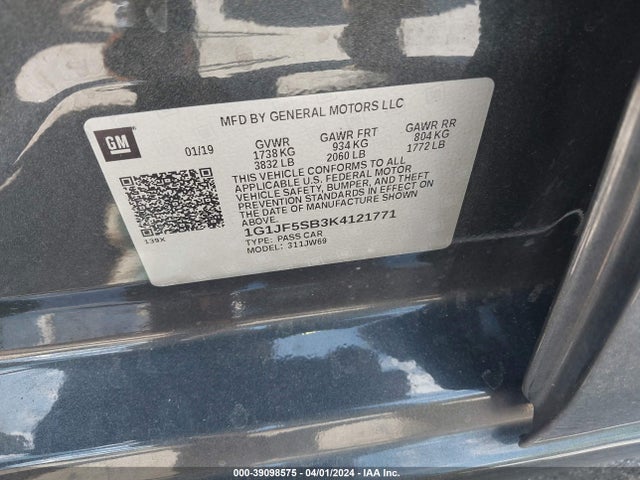 Chevrolet Sonic Premier Auto 2019 1G1JF5SB3K4121771 Image 9