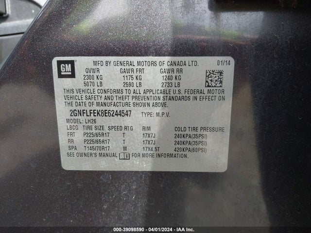 Chevrolet EQUINOX 1LT 2014 2GNFLFEK8E6244547 Image 9