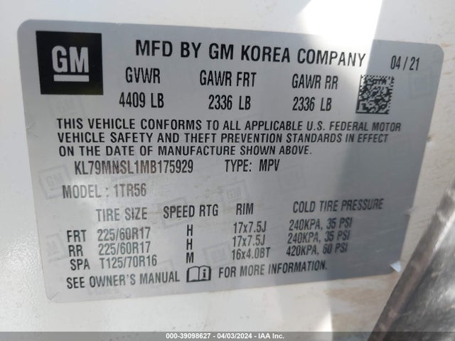 Chevrolet Trailblazer Awd Ls 2021 KL79MNSL1MB175929 Image 9