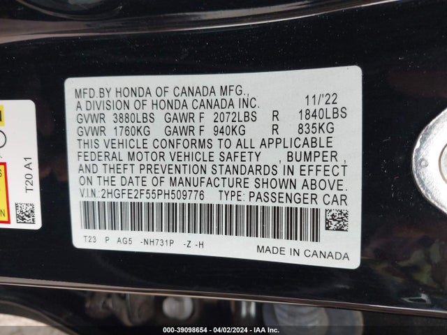 Honda Civic Sport 2023 2HGFE2F55PH509776 Image 9