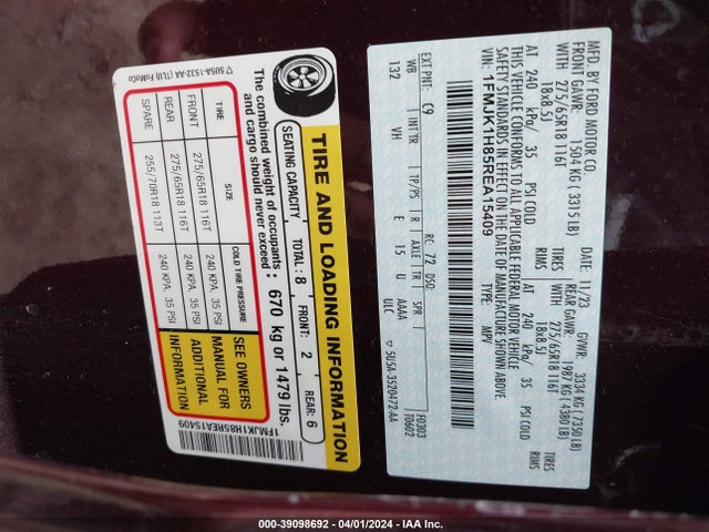 Ford Expedition Xlt Max 2024 1FMJK1H85REA15409 Image 9