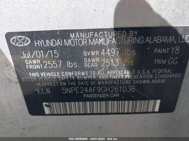 Hyundai SONATA SE 2016 5NPE24AF9GH261036 Image 9