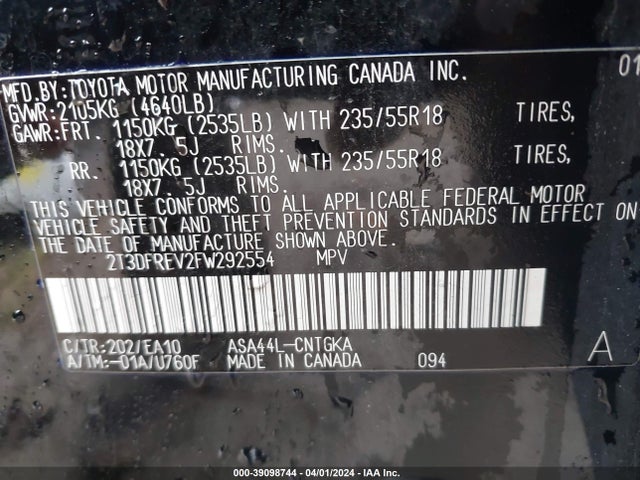 Toyota Rav4 Limited 2015 2T3DFREV2FW292554 Image 9