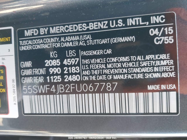 55SWF4JB2FU067787 Mercedes-Benz C 300 Luxury/sport