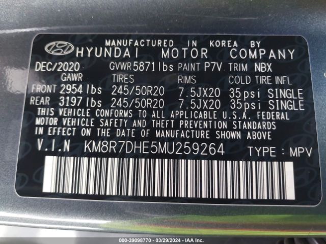 KM8R7DHE5MU259264 Hyundai Palisade Calligraphy