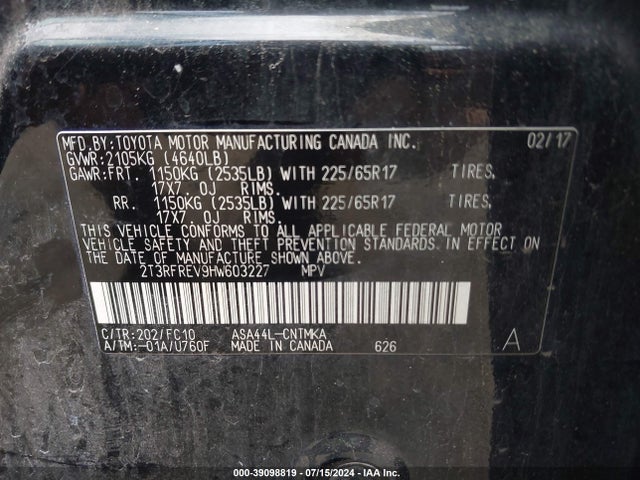 Toyota Rav4 Xle 2017 2T3RFREV9HW603227 Image 9