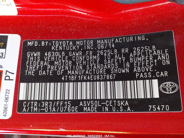 Toyota CAMRY SE 2014 4T1BF1FK4EU837867 Image 9