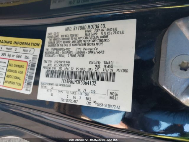 1FATP8UH3F5364132 Ford Mustang Ecoboost Premium