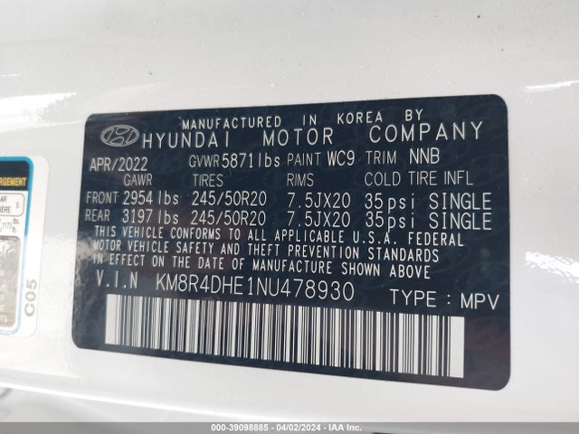 Hyundai Palisade Sel 2022 KM8R4DHE1NU478930 Image 9