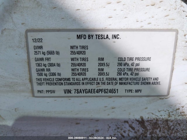 7SAYGAEE4PF624651 Tesla Model Y Awd/long Range Dual Motor All-wheel Drive