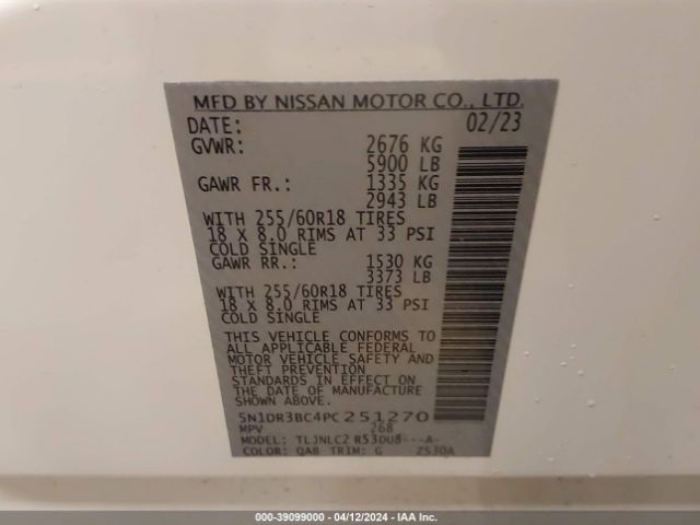 5N1DR3BC4PC251270 Nissan Pathfinder Sv 4wd