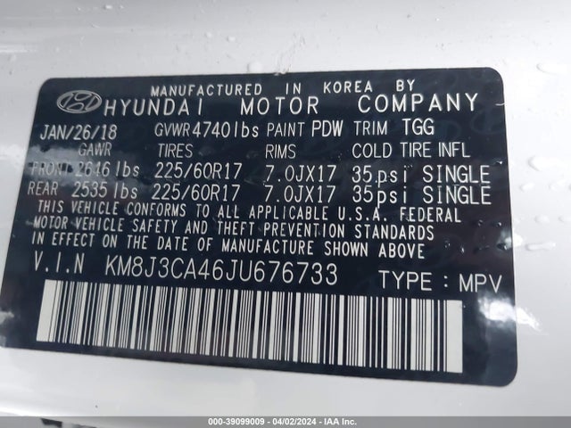Hyundai TUCSON SEL 2018 KM8J3CA46JU676733 Image 9