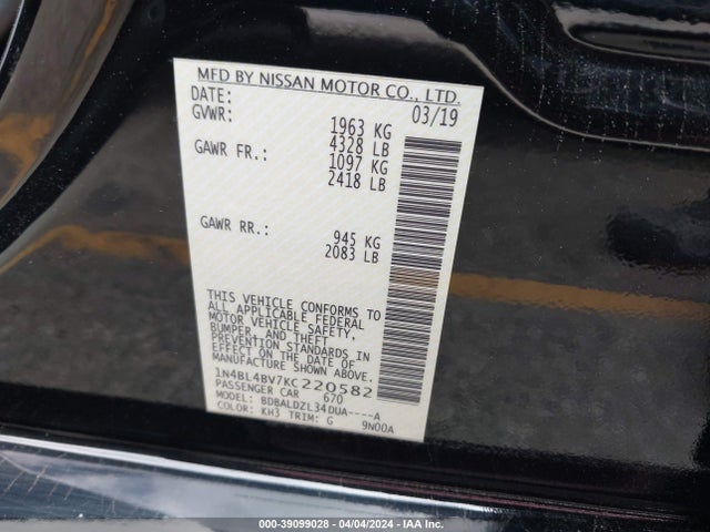 Nissan Altima 2.5 S 2019 1N4BL4BV7KC220582 Image 9