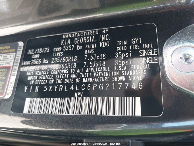 KIA SORENTO S 2023 5XYRL4LC6PG217746 Image 9