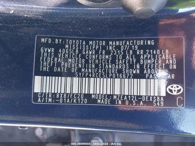 Toyota COROLLA SE 2020 5YFP4RCE5LP016672 Image 9