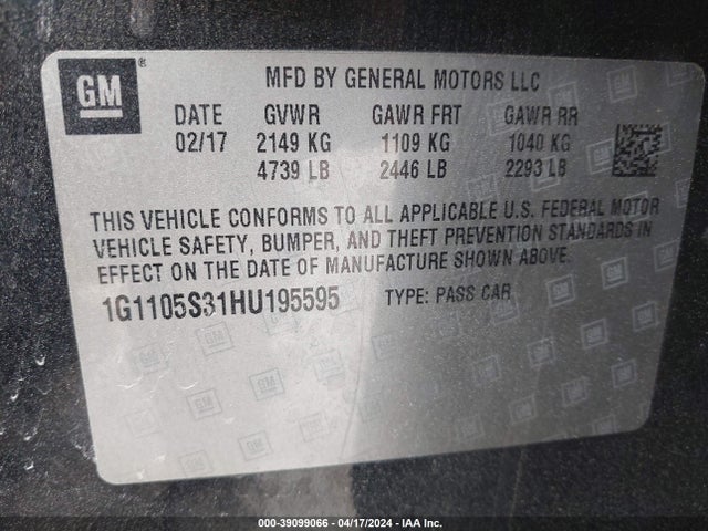 Chevrolet IMPALA 1LT 2017 1G1105S31HU195595 Image 9