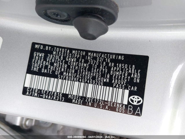 Toyota COROLLA LE 2016 5YFBURHE4GP469206 Image 9