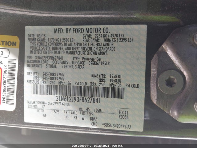 3LN6L2J93FR627841 Lincoln MKZ