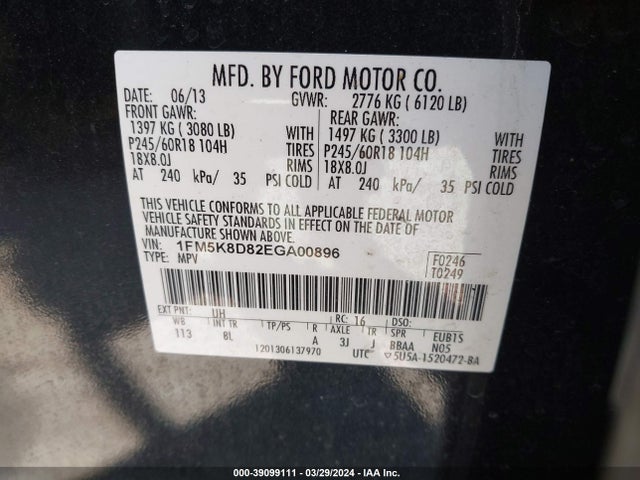 Ford EXPLORER XLT 2014 1FM5K8D82EGA00896 Image 9