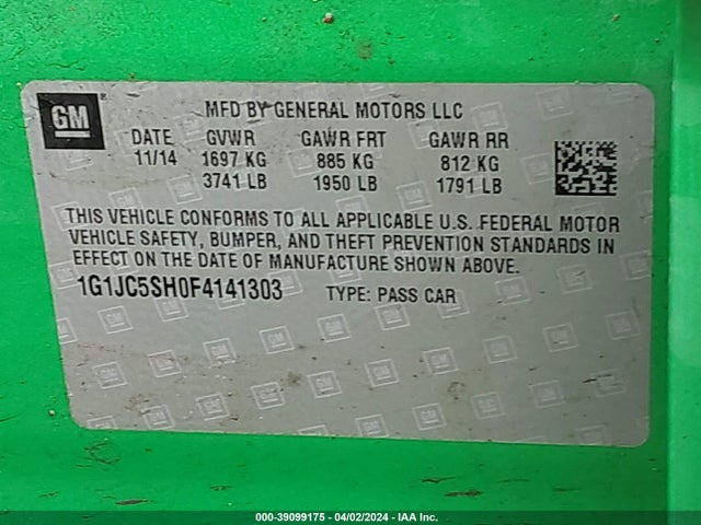 Chevrolet Sonic Lt Auto 2015 1G1JC5SH0F4141303 Image 9