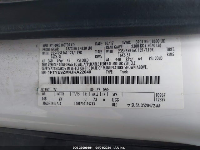 Ford Transit-150 2018 1FTYE9ZM4JKA22040 Image 9