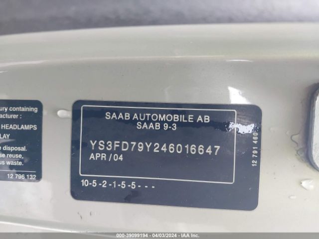 2004 SAAB 9-3 YS3FD79Y246016647 Photo 8