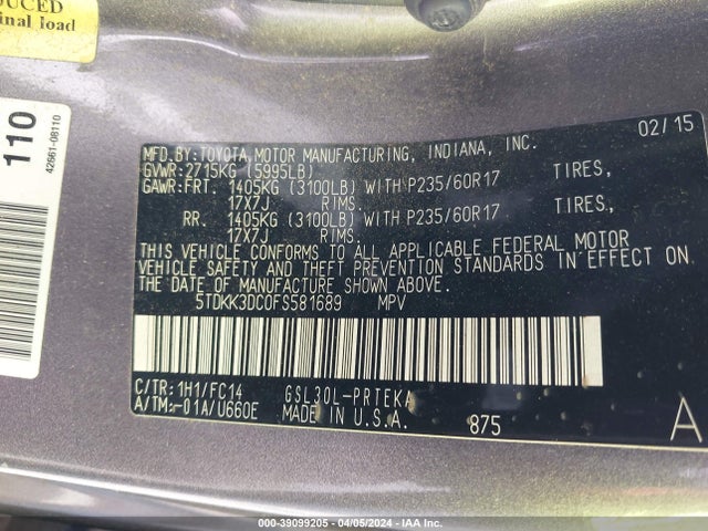Toyota Sienna Le 8 Passenger 2015 5TDKK3DC0FS581689 Image 9